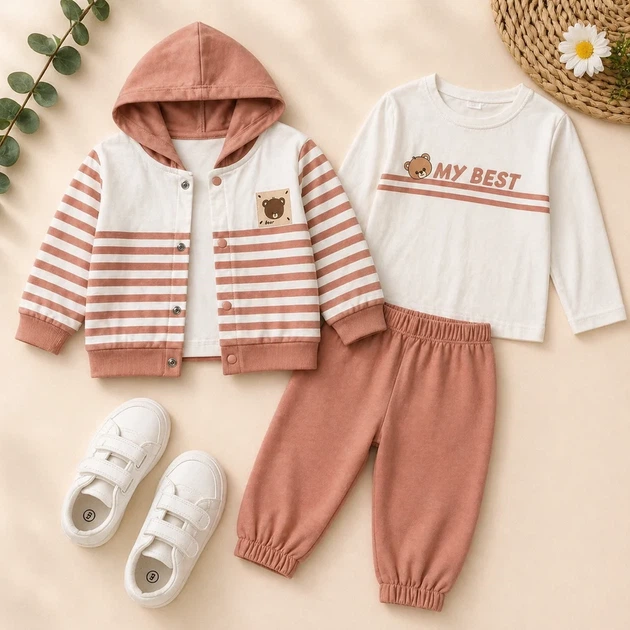 Костюм-тройка для девочки MY BEST Kiddo пудровый 110 см - изображение 3