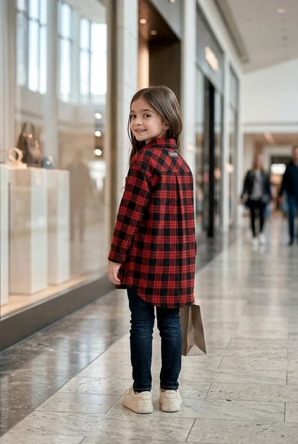 Сорочка тепла довга в клітинку для дівчинки Kiddo Червоний розмір 116 (KIDDO-D8ECB182A8864A198E0E903DD93AC111) - зображення 2