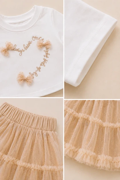 Комплект для девочки BOW TULLE SET Kiddo бежевый 98 см - изображение 4
