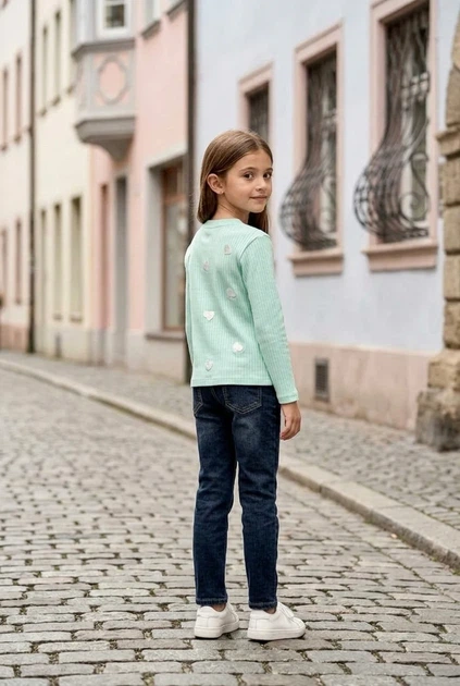 Кофта в рубчик с сердечками Kiddo 128 см - Фото 2 Кофта в рубчик с сердечками Kiddo 128 см - изображение 2