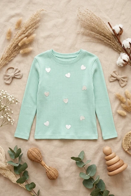 Кофта в рубчик с сердечками Kiddo 128 см - Фото 3 Кофта в рубчик с сердечками Kiddo 128 см - изображение 3