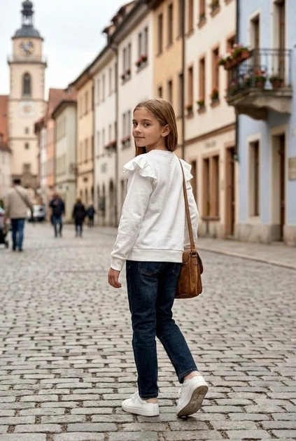 Кофта 'Девочка с котенком' с рюшами на плечах Kiddo белый 134 см - изображение 2