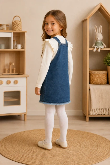 Комплект-тройка для девочки «Denim Stars» с сарафаном Kiddo молочный 116 см - изображение 2