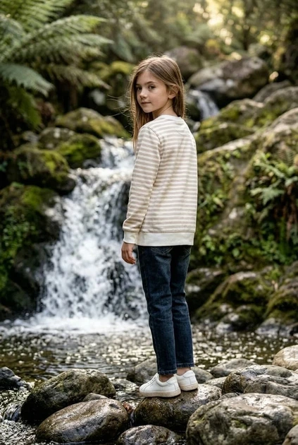 Кофта для девочки в бежево-белую полоску Kiddo бежевый 134 см - Фото 2 Кофта для девочки в бежево-белую полоску Kiddo бежевый 134 см - изображение 2
