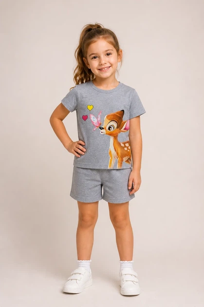 Костюм Бамби: бабочки и сердечки Kiddo серый 104 см - Фото 1 Костюм Бамби: бабочки и сердечки Kiddo серый 104 см - изображение 1
