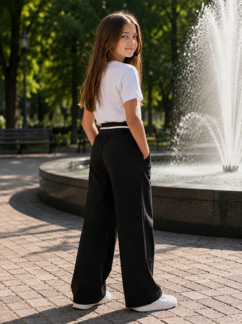Котонові штани Palazzo Black Kiddo Чорний розмір 110 (KIDDO-F5784B7FA0654F15AC9C98FE07980685) - зображення 2