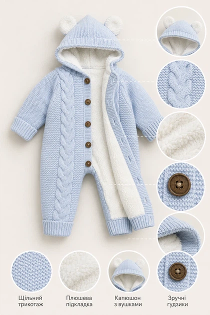 Комбинезон теплый вязаный Little Bear Kiddo голубой 74 см - изображение 3