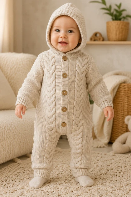 Комбинезон вязаный Little Cozy Kiddo молочный 74 см - Фото 1 Комбинезон вязаный Little Cozy Kiddo молочный 74 см - изображение 1