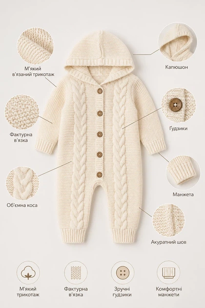 Комбинезон вязаный Little Cozy Kiddo бежевый 68 см - изображение 3