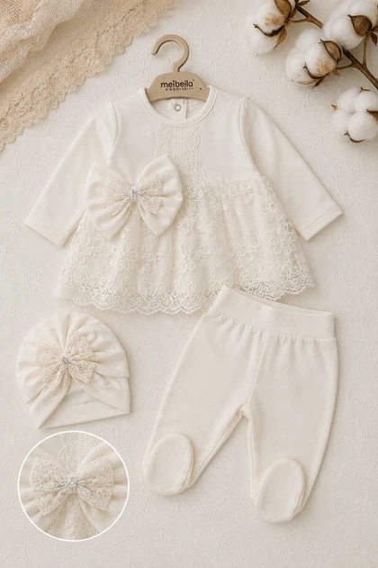Комплект для младенца «Little Lace» Kiddo молочный 56 см - изображение 3