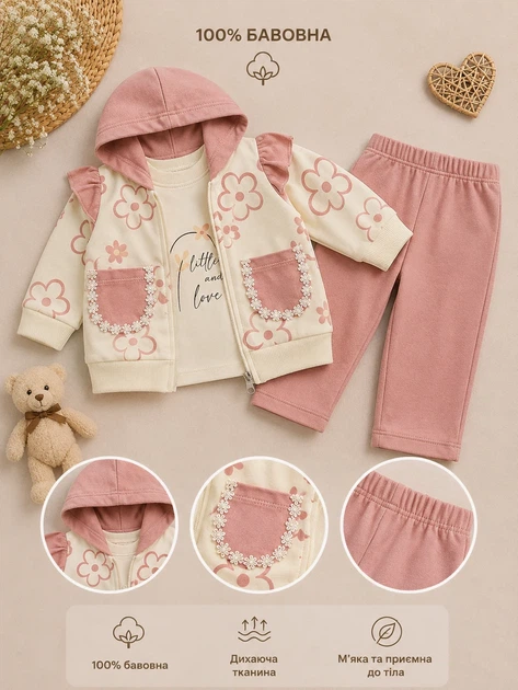 Комплект- тройка Little Flower Kiddo пудровый 80 см - изображение 3