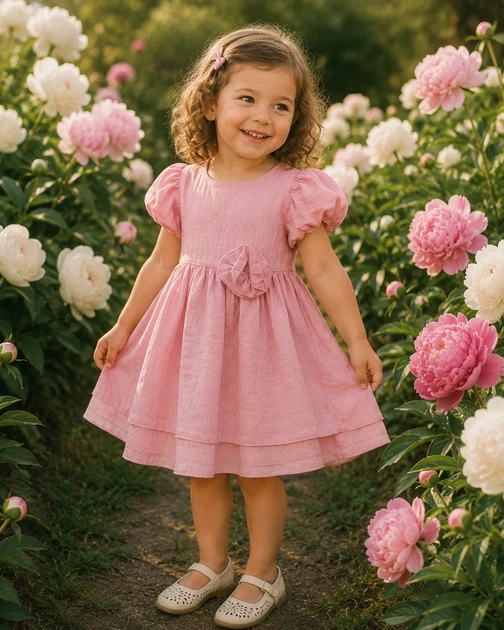 Платье розовое с объемными рукавами и цветком на талии Kiddo розовый 92 см - Фото 2 Платье розовое с объемными рукавами и цветком на талии Kiddo розовый 92 см - изображение 2