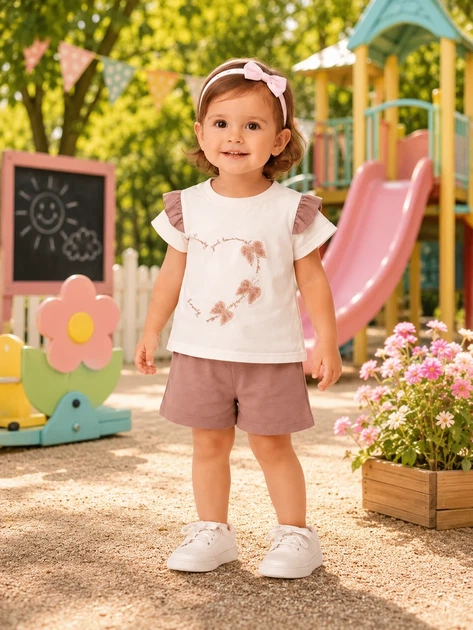 Комплект летний хлопковый для девочки Kiddo пудровый 80 см - Фото 2 Комплект летний хлопковый для девочки Kiddo пудровый 80 см - изображение 2