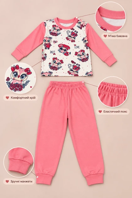 Пижама для девочки Cotton Love Kiddo розовый 98 см - изображение 2