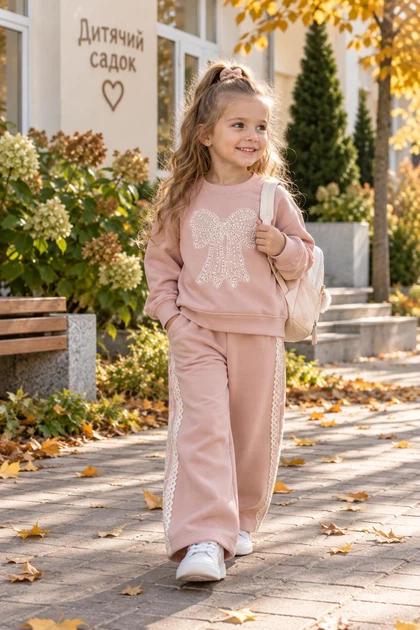 Костюм теплый Crystal Bow с бантом Kiddo пудровый 98 см - Фото 1 Костюм теплый Crystal Bow с бантом Kiddo пудровый 98 см - изображение 1