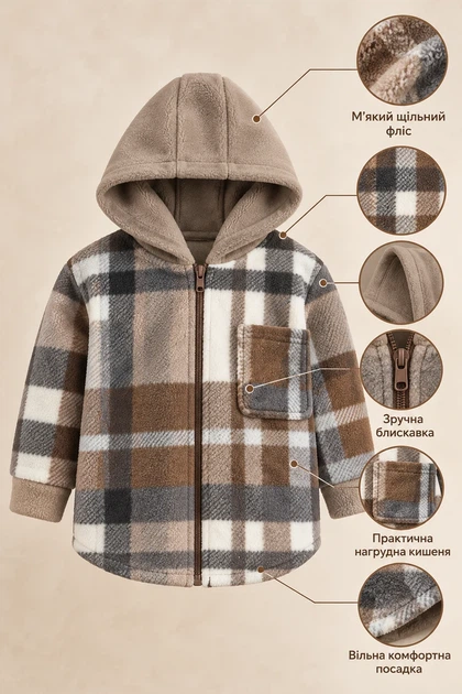 Кофта-рубашка флисовая Teddy Check на молнии Kiddo коричневый 86 см - изображение 3