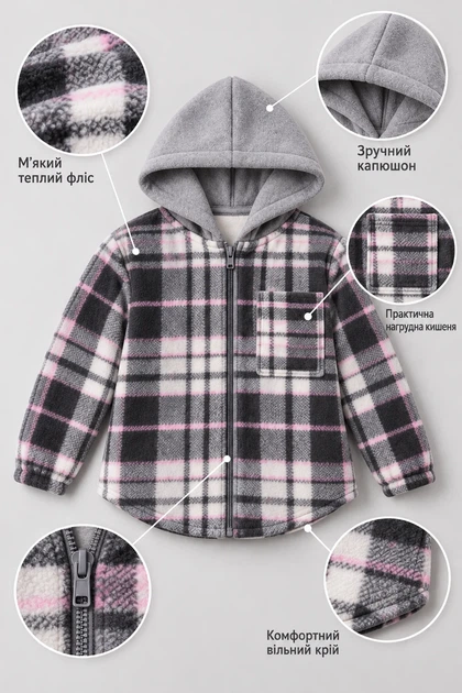 Кофта флісова Cozy Grid з капюшоном Kiddo сірий 122 см - зображення 3