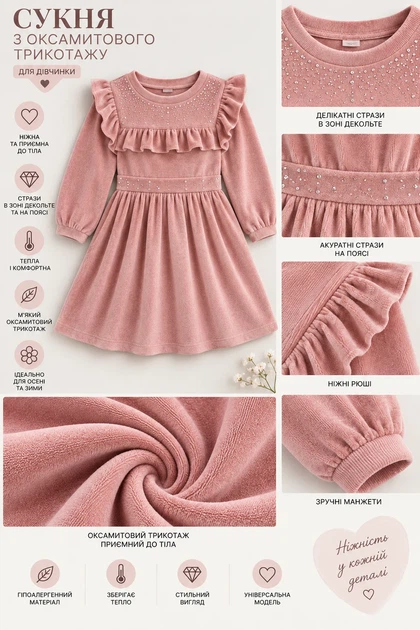 Тепла сукня Crystal Ruffle з оксамитового трикотажу Kiddo Пудра розмір 98 (KIDDO-D1EE54D5EAFA48F28511A063DB1F293C) - Фото 3 Тепла сукня Crystal Ruffle з оксамитового трикотажу Kiddo Пудра розмір 98 (KIDDO-D1EE54D5EAFA48F28511A063DB1F293C) - изображение 3