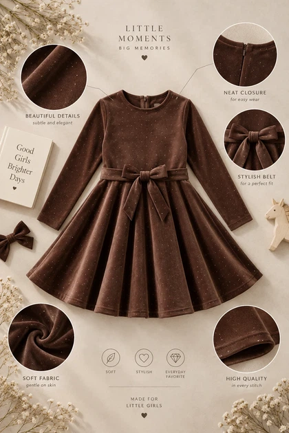Платье Velvet Sparkle с мерцающими стразами Kiddo шоколадный 116 см - Фото 3 Платье Velvet Sparkle с мерцающими стразами Kiddo шоколадный 116 см - изображение 3