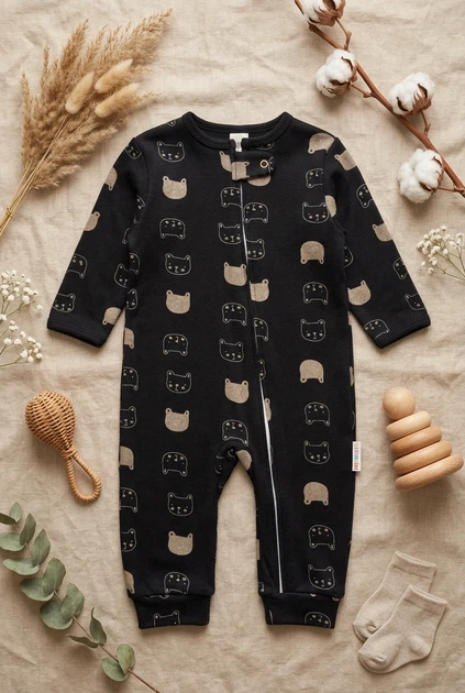 Комбінезон з принтом ведмедиків Kiddo Чорний розмір 80 (KIDDO-BE88869628BB45CA958BEE4C5CE07B34) - зображення 3