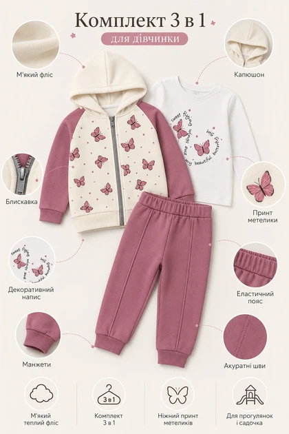 Комплект Butterfly Kiddo белый с розовым 80 см - Фото 3 Комплект Butterfly Kiddo белый с розовым 80 см - изображение 3