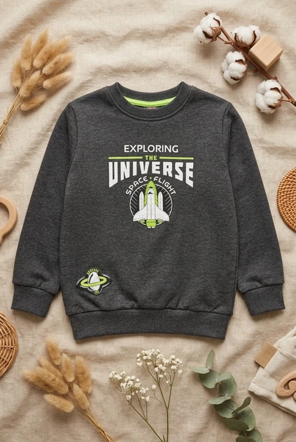 Кофта сіра з принтом планети та написом "Adventure Space" Kiddo сірий 110 см - Фото 1 Кофта сіра з принтом планети та написом "Adventure Space" Kiddo сірий 110 см - зображення 1