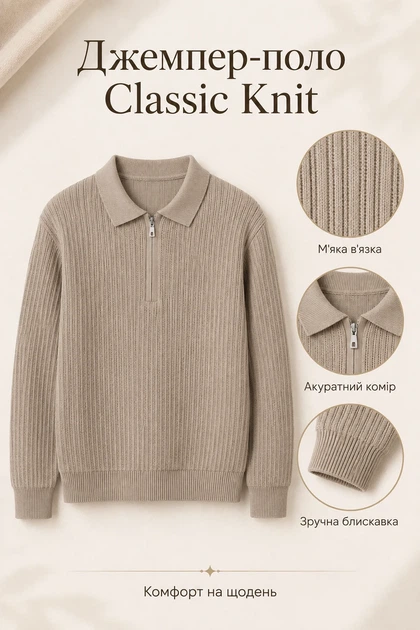 Джемпер-поло Classic Knit Kiddo бежевый 176 см - изображение 3