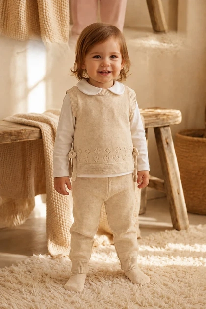 Комплект-трійка в’язаний Cozy Baby Kiddo бежевий 74 см - Фото 1 Комплект-трійка в’язаний Cozy Baby Kiddo бежевий 74 см - зображення 1