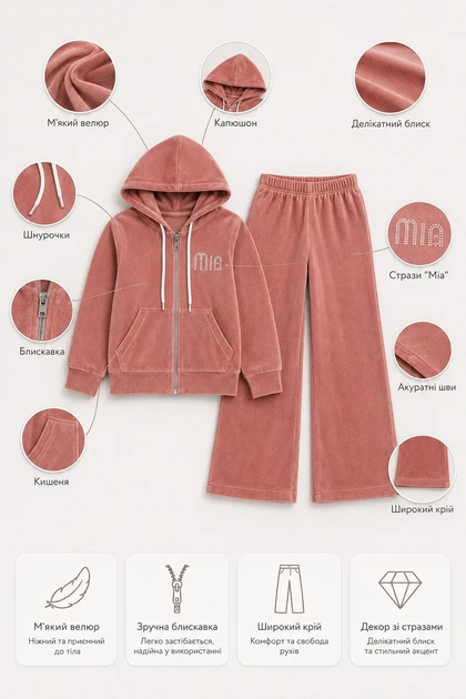 Костюм велюровый «Mia» Kiddo персиковый 92 см - Фото 3 Костюм велюровый «Mia» Kiddo персиковый 92 см - изображение 3
