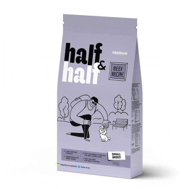Сухой корм Half and Half Small Breed для взрослых собак маленьких и миниатюрных пород с говядиной 12 (кг) - Фото 1 Сухой корм Half and Half Small Breed для взрослых собак маленьких и миниатюрных пород с говядиной 12 (кг) - изображение 1