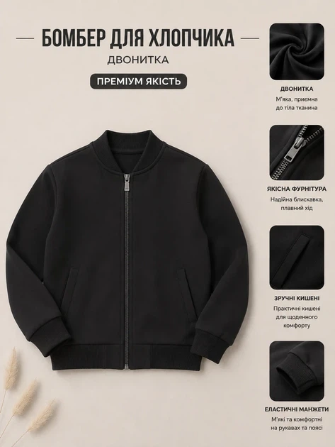 Бомбер для мальчика «Shin Black» Kiddo черный 122 см - изображение 3