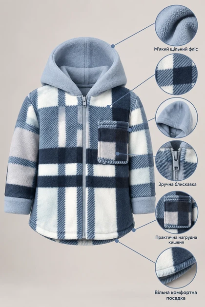 Кофта-рубашка флисовая Teddy Check на молнии Kiddo голубой 92 см - изображение 3