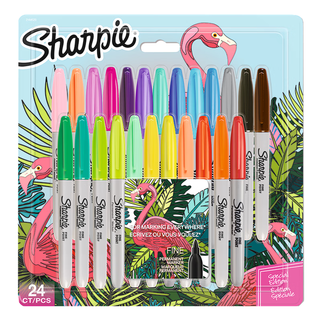 Перманентные водостойкие маркеры Sharpie с тонким наконечником, 24 цвета, для детского рисования и граффити, офисные принадлежности, набор из 24 предметов «Фламинго» для рисования и обучения. - изображение 4