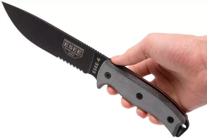 Ніж туристичний для польової кухні Esee Model 6 Gray Micarta Partially Serrated ESEE-6S-KO (knife only) - Фото 6 Ніж туристичний для польової кухні Esee Model 6 Gray Micarta Partially Serrated ESEE-6S-KO (knife only) - изображение 6