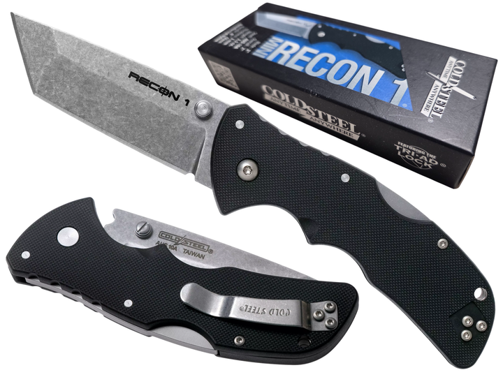 Ніж складаний Cold Steel Mini Recon 1 Tanto Point, замок Tri-Ad Lock, лезо Plain Stonewashed AUS-10A, руківя Black GRN, Тайвань, CS-27BAT - Фото 2 Ніж складаний Cold Steel Mini Recon 1 Tanto Point, замок Tri-Ad Lock, лезо Plain Stonewashed AUS-10A, руківя Black GRN, Тайвань, CS-27BAT - изображение 2