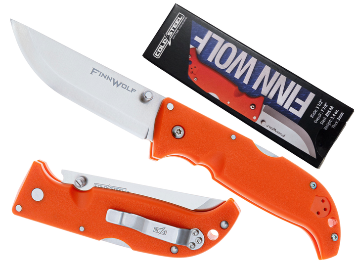 Ніж складаний Cold Steel Finn Wolf, замок Tri-Ad Lock, лезо Plain Satin AUS-8A, руківя Blaze Orange Griv-EX, Тайвань, CS-20NPJ - Фото 2 Ніж складаний Cold Steel Finn Wolf, замок Tri-Ad Lock, лезо Plain Satin AUS-8A, руківя Blaze Orange Griv-EX, Тайвань, CS-20NPJ - изображение 2
