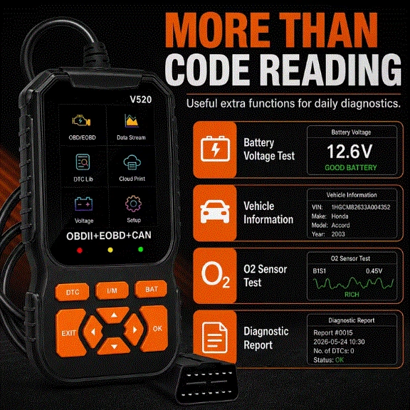 Профессиональный автомобильный диагностический сканер OBD2 V520 Новейшая версия 2026 года - изображение 3