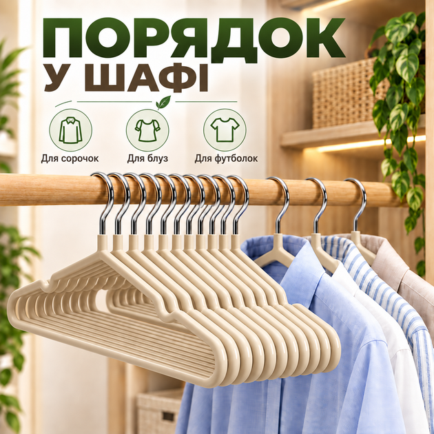 Набор вешалок-плечиков для одежды 10 шт, 40×20 см, 50 г, противоскользящие, с металлическим крючком KT9004022 - Фото 8 Набор вешалок-плечиков для одежды 10 шт, 40×20 см, 50 г, противоскользящие, с металлическим крючком KT9004022 - изображение 8