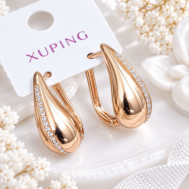 Сережки Xuping Jewelry довжина 2см ширина 1см медичне золото позолота 18К с1640 - Фото 1 Сережки Xuping Jewelry довжина 2см ширина 1см медичне золото позолота 18К с1640 - зображення 1