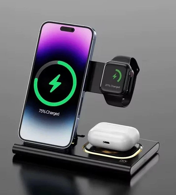 Беспроводная зарядная станция 4 в 1 для iPhone, Apple Watch, AirPods, черная - изображение 5