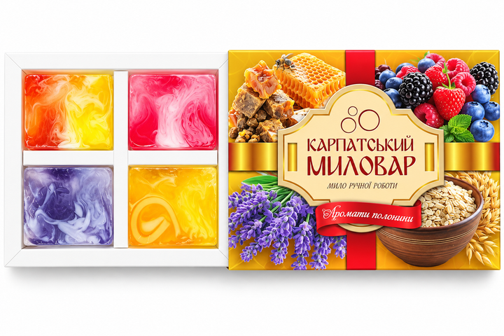 Мило ручної роботи Карпатський миловар набір 4 шт по 50 г - Фото 1 Мило ручної роботи Карпатський миловар набір 4 шт по 50 г - изображение 1