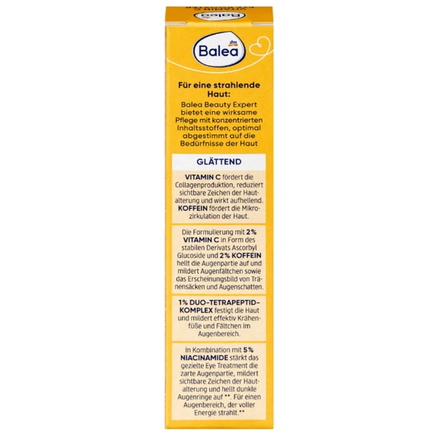 Крем для глаз Balea Augencreme Beauty Expert Vitamin C Eye Booster с витамином С и кофеином 15 мл - Фото 5 Крем для глаз Balea Augencreme Beauty Expert Vitamin C Eye Booster с витамином С и кофеином 15 мл - изображение 5