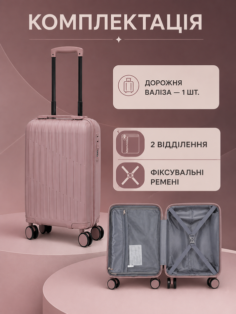 Дорожный чемодан на колесах 40×30×20 см для ручной клади с телескопической ручкой и кодовым замком, розовое золото (49676348) - изображение 6