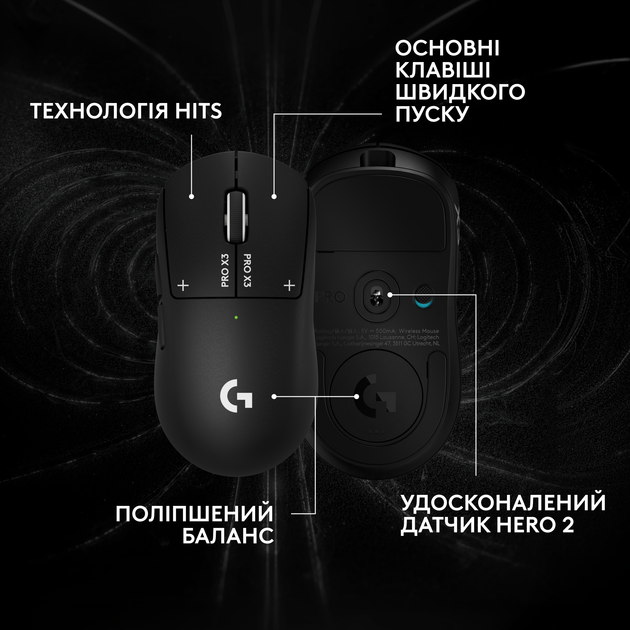 Миша Logitech G Pro X3 Superstrike Lightspeed Wireless Midnight Black (L910-007878) - Фото 4 Миша Logitech G Pro X3 Superstrike Lightspeed Wireless Midnight Black (L910-007878) - зображення 4
