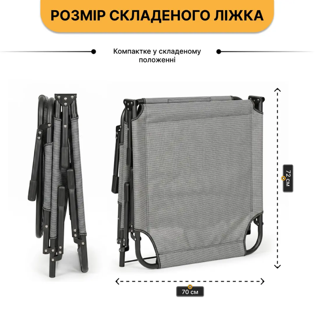 Раскладная кровать LEOBRO темно-серая до 150 кг с подушкой матрасом и подголовником качественная - изображение 6