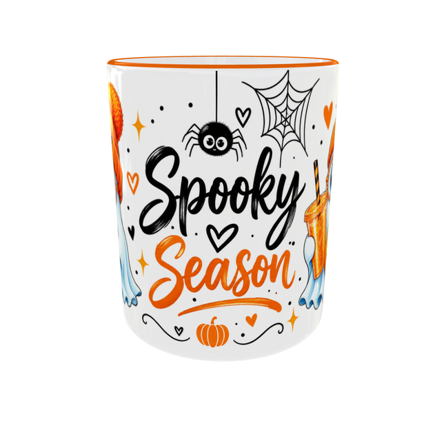 Кружка (чашка) с принтом SPOOKY SEASON | Хэллоуин | Halloween | керамическая 330 мл | оранжевая ручка - изображение 3