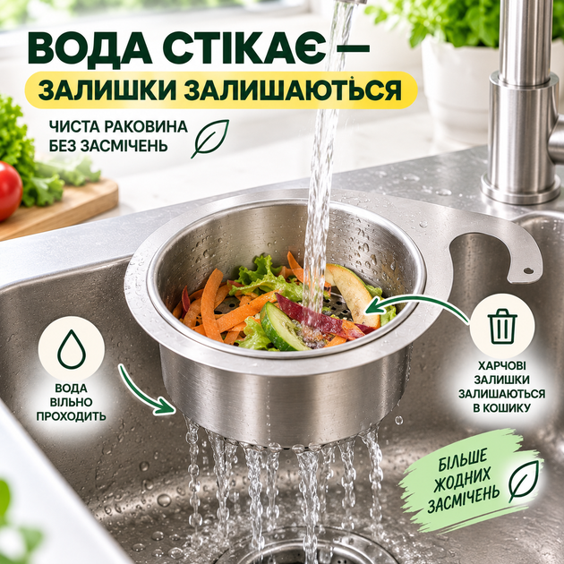 Зливний кошик-фільтр для кухонної раковини з нержавіючої сталі для збору харчових відходів, 25,5×10×6 см - зображення 4