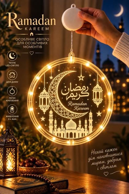 Набір світлодіодних підвісних декорацій Ramadan Kareem 21 см 4 шт. тепле біле світло - Фото 5 Набір світлодіодних підвісних декорацій Ramadan Kareem 21 см 4 шт. тепле біле світло - изображение 5
