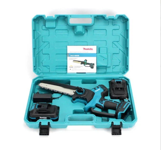 Мини пила аккумуляторная Makita DUC190HN 48 В 6 А·ч цепная шина 20 см сучкорез бесщеточный автоматическая смазка электропила 18 м с шаг 1 4 бесключевое натяжение 5700 об мин для обрезки деревьев веток кустов распиливания древесины с 2 АКБ - изображение 7