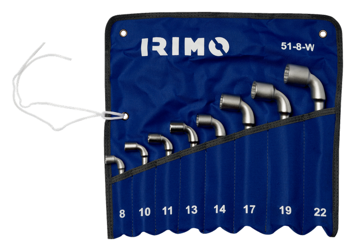 Набор ключей торцевых двусторонних изогнутых IRIMO 6/12-гранных 8–22 мм 8 шт в чехле (51-8-W) - Фото 1 Набор ключей торцевых двусторонних изогнутых IRIMO 6/12-гранных 8–22 мм 8 шт в чехле (51-8-W) - изображение 1